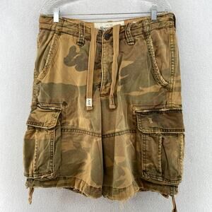 ABERCROMBIE & FITCH Shorts Men 31 Camo Cargo 10" Button Fly Cotton Brown Vtg Y2K
